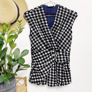 anthro | deletta delphine buffalo plaid wrap top black white s